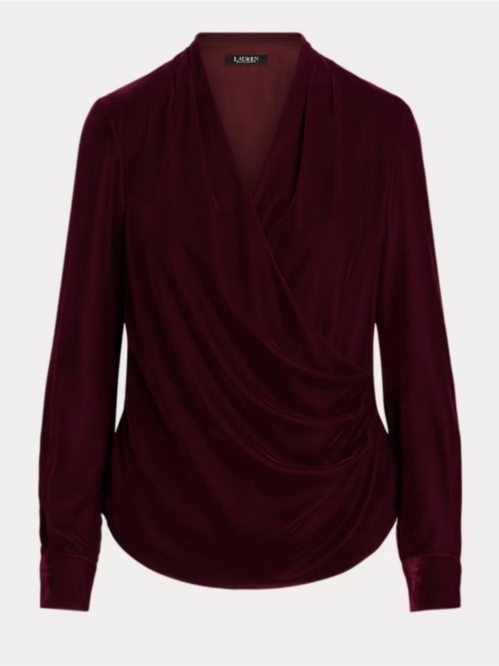 Lauren Ralph Lauren Women's Velvet Pleated Surplice Long Sleeve Blouse Size 10